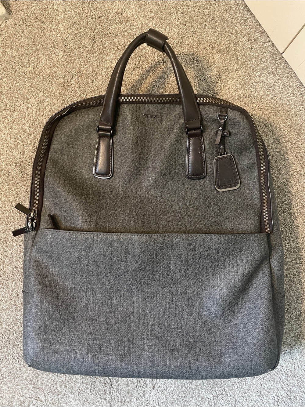 Tumi Women’s Sinclair Olivia Convertible Backback Gray w/ Brown Leather Trim